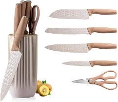 Downtown Kitchen Knife and Scissors Set with Holder, Stainless Steel Cooking Knife Kit, Practical Cutting Tools for Meal Prep and Kitchen Storage