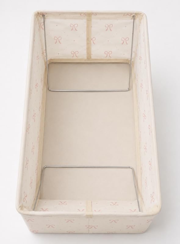 Downtown Foldable Fabric Storage Organizer Box with Handles, Pink Bow Closet Shelf Bin for Clothes Toys Towels and Home Organization