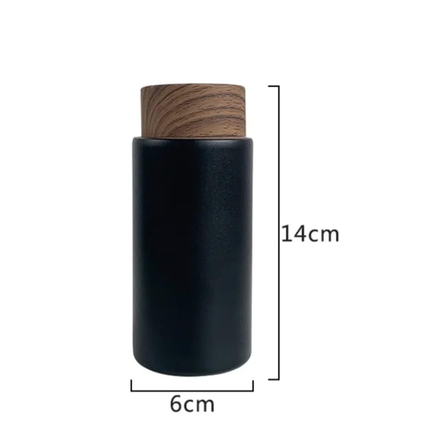 Downtown Insulated Coffee Mug with Wooden Lid, 260ml Stainless Steel Travel Cup, Leak-Resistant Thermal Mug for Hot and Cold Drinks Office Travel and Daily Use(Black)