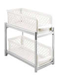 Downtown 2 Tier Sliding Basket Organizer Under Sink Storage Rack and Pull Out Cabinet Drawer for Kitchen and Bathroom White