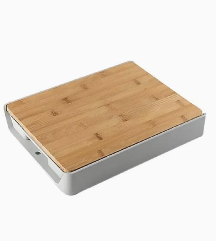 DOWNTOWN Cutting Board with Pull-Out Storage Tray – Multi-Function Chopping Board for Vegetables, Fruits & Meat-Wooden