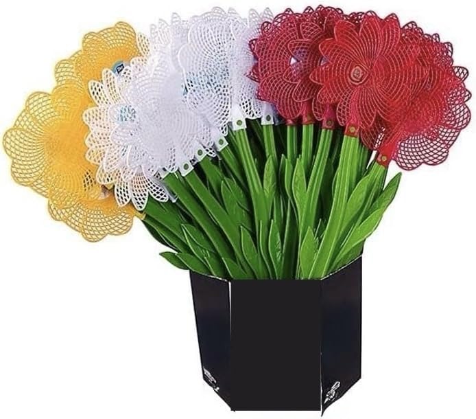 Downtown Decorative Flower Fly Swatter, 45cm Long Handle Insect Swatter with Mesh Head, Durable Lightweight Bug Swatter for Home Kitchen Outdoor and Garden Use