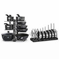 Downtown Adjustable Pot and Pan Organizer Rack Multi Tier Kitchen Cookware Holder for Cabinets Countertops or Upright Storage