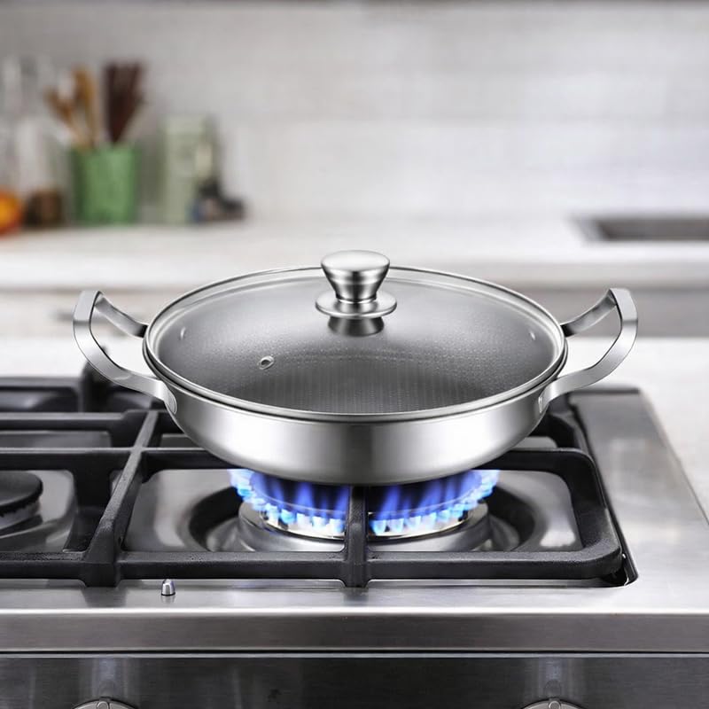 DOWNTOWN 30 cm Stainless Steel Soup Pot with Glass Lid – Large Cooking Pan with Handles, Durable Kitchen Cookware for Daily Cooking