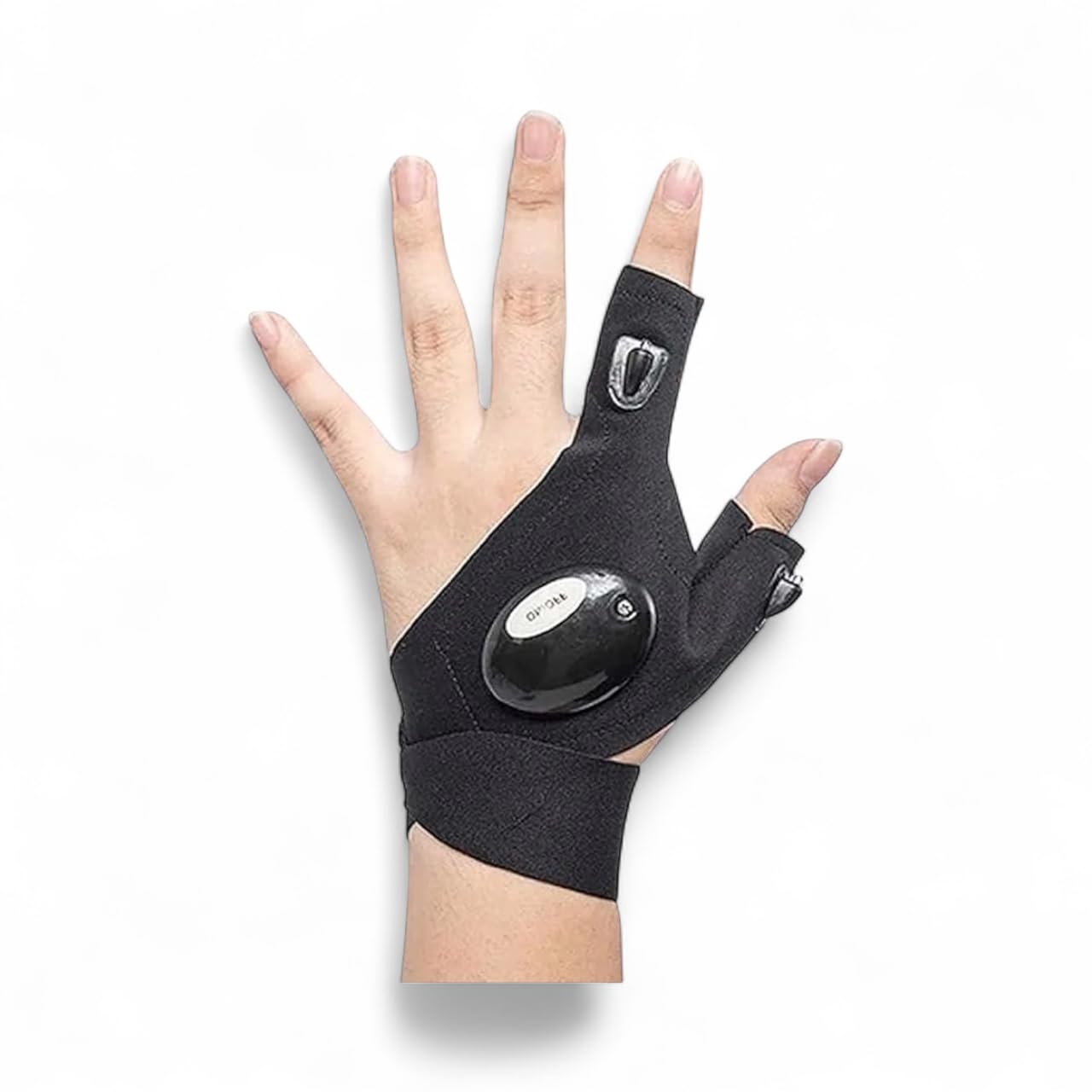 Downtown LED Work Gloves with Built-in Flashlight, Black Fingerless Light Glove, Elastic Waterproof Breathable Glove with Adjustable Velcro for Mechanics Plumbers and Handymen, One Glove