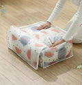 Downtown Large Capacity Foldable Storage Bag with Clear Window, Waterproof Clothes Organizer, White with Watermelon Print, Under Bed Storage Container for Home Organization