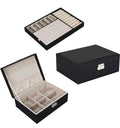 Downtown Black Leather Jewelry Box Organizer with Lock,2-Layer Removable Display Storage Travel Case
