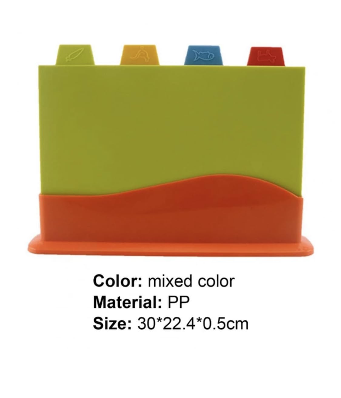 Downtown Set 4 Cutting Boards PP, each has logo poultry, meat, fish and vegetables storage rack (multicoloured)