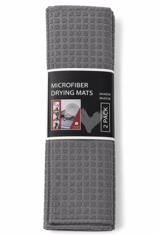 Downtown Microfiber Dish Drying Mat, Green Quick Dry Kitchen Counter Mat for Dishes, Cups and Glassware