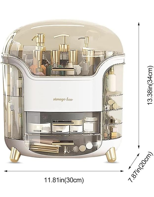 Downtown Makeup Storage Organizer Large Cosmetic Display Case with Lid, White Beauty Organizer for Skincare Perfume Brushes and Vanity