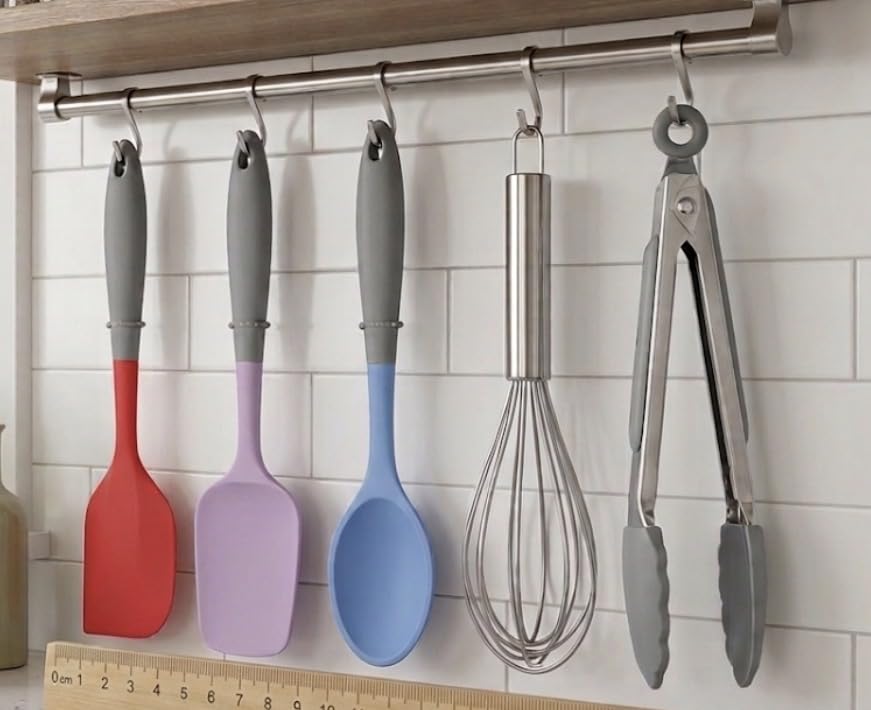 Downtown Mini Silicone Kitchen Utensil Set Compact Heat Resistant Cooking Tools with Stainless Steel Handles Small Non Stick Utensils Set for Kitchen Baking Mixing Durable Easy Storage