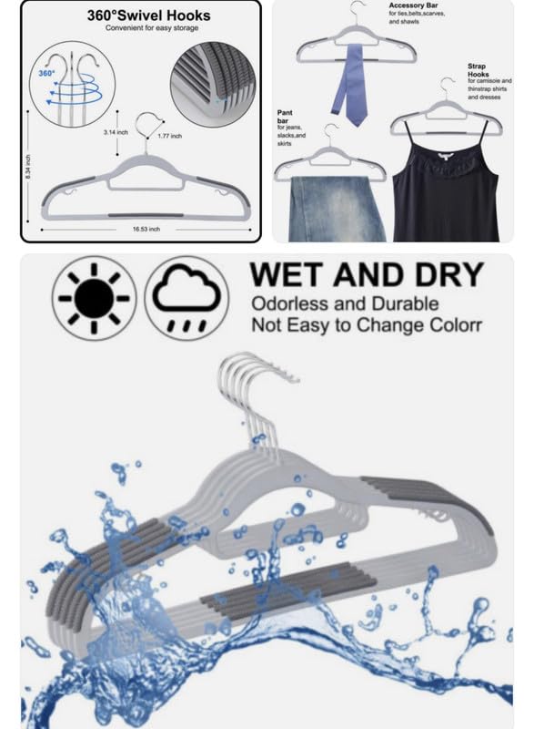 Downtown 10-Piece Non-Slip Clothes Hangers Set, Slim Space Saving Wardrobe Hangers with 360 Degree Swivel Hooks