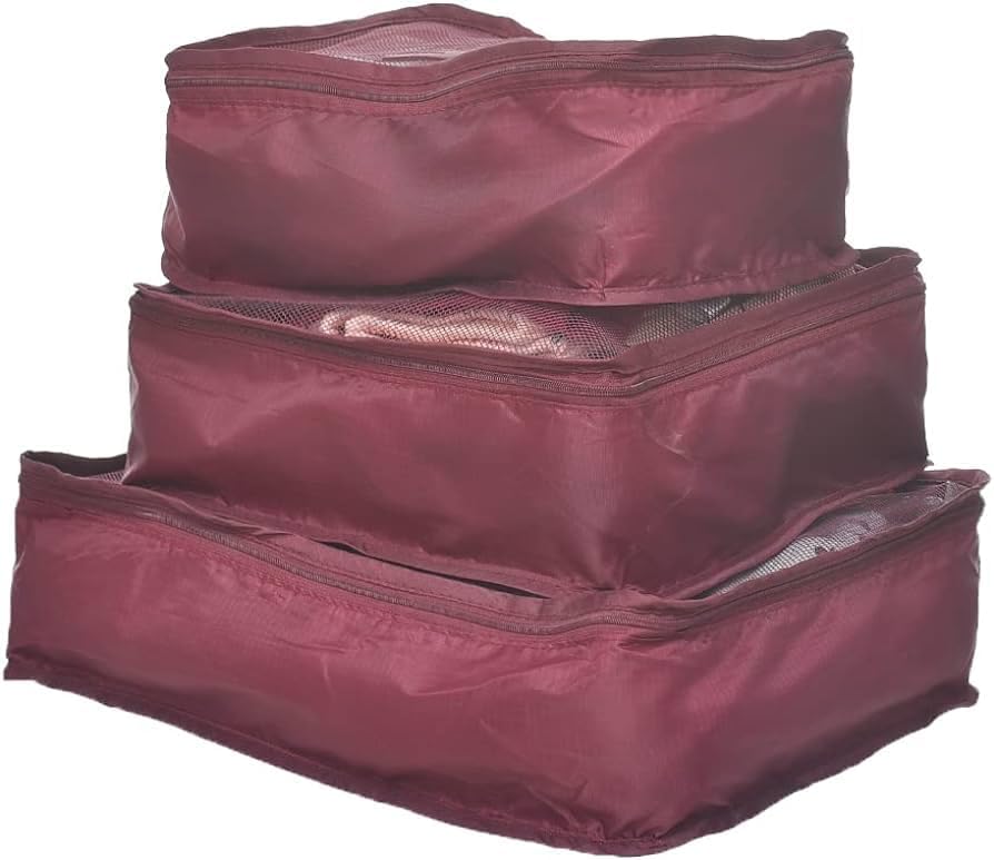 Downtown 6pcs Packing Luggage Bags Organizers, Travel Luggage Packing Organizers Set with Toiletry dark red 6pcs Luggage Organizer Travel Luggage Packing Organizers Set with Toiletry Bag Maroon