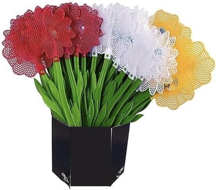 Downtown Decorative Flower Fly Swatter, 45cm Long Handle Insect Swatter with Mesh Head, Durable Lightweight Bug Swatter for Home Kitchen Outdoor and Garden Use