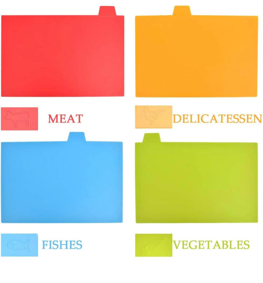 Downtown Set 4 Cutting Boards PP, each has logo poultry, meat, fish and vegetables storage rack (multicoloured)