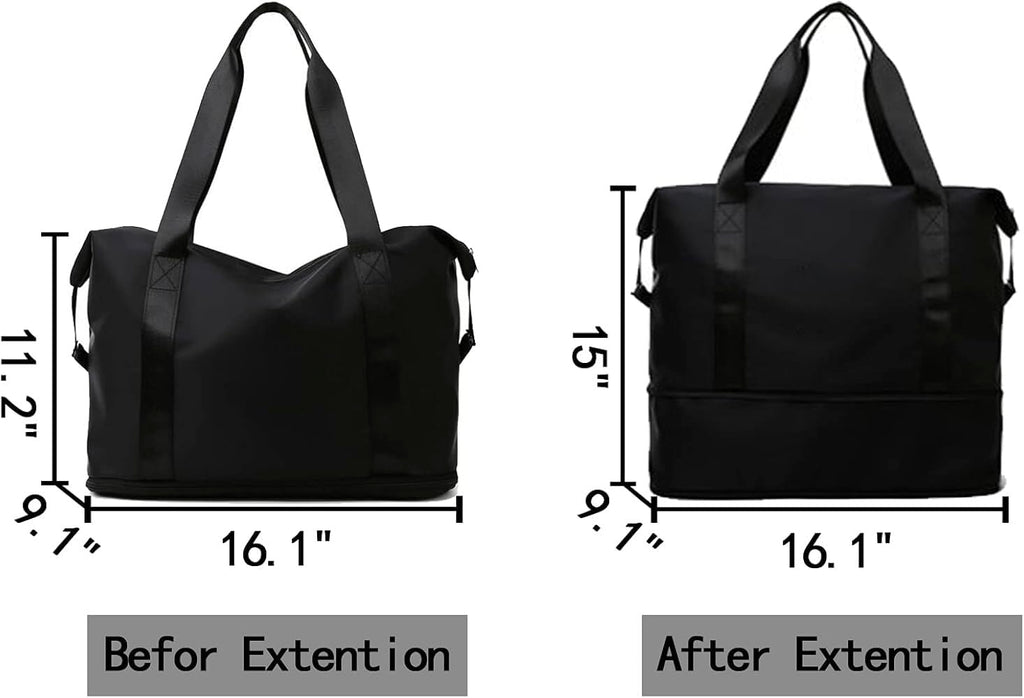 Downtown Expandable Travel Duffel Bag, Large Capacity Gym Tote and Travel Bag, Black, 41x28x23cm