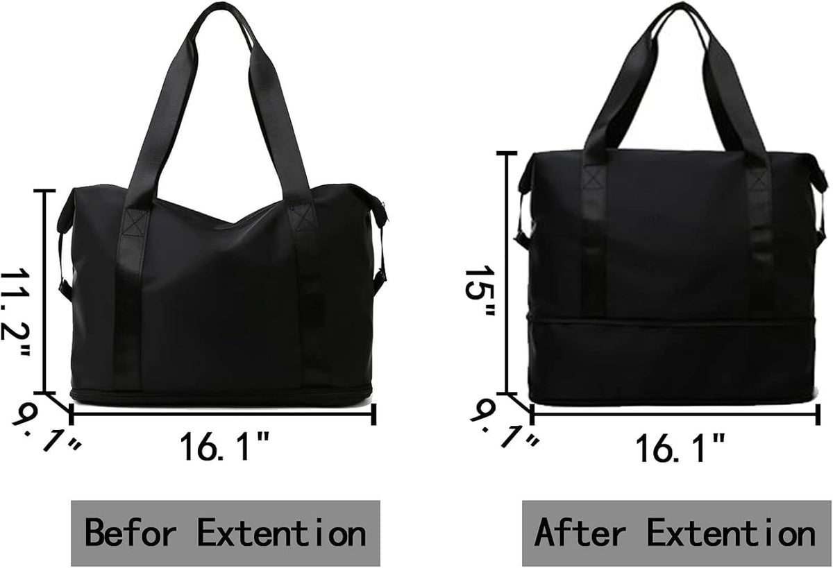 Downtown Expandable Travel Duffel Bag, Large Capacity Gym Tote and Travel Bag, Black, 41x28x23cm