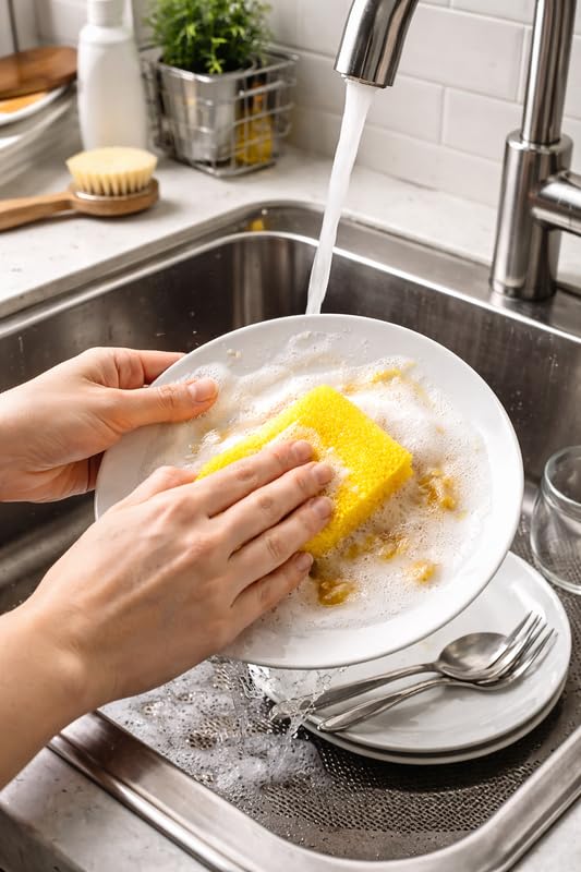 DOWNTOWN Cleaning Sponge Set – 4PCS Heavy-Duty Scouring Sponges for Kitchen Dishes, Sink & Cookware, Durable Multi-Purpose Cleaning Blocks