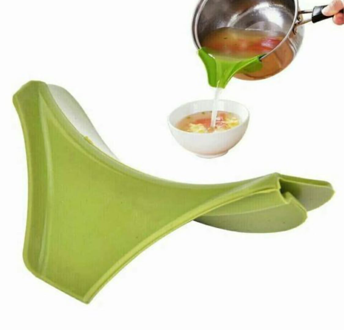 Downtown Anti-Spill Silicone Slip-On Soup Pour Spout Funnel, Flexible Pot Pan Bowl and Jar Pouring Attachment, Kitchen Liquid Transfer Tool for Soup Sauce and Oil Use