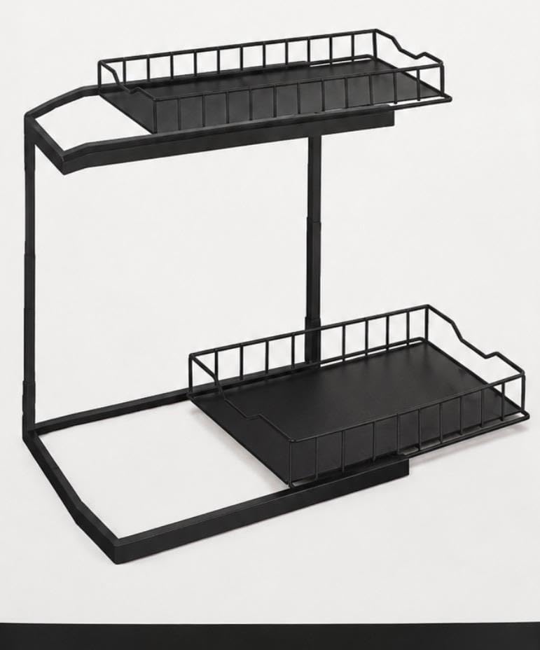 Downtown 2 Tier Under Sink Organizer Rack, Storage Shelf for Bathroom Kitchen Cabinet Cleaning Supplies Toiletries and Household Items