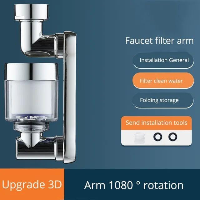 Downtown Faucet Extender with Splash Head and Filter, 360 Degree Rotating Tap Extension, Washable or Replaceable Filter for Kitchen Bathroom Sink and Daily Use