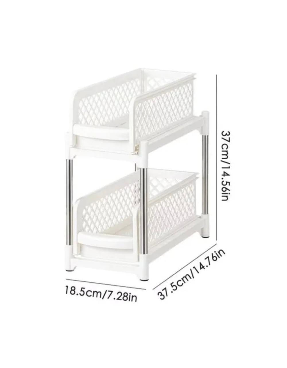 Downtown 2 Tier Sliding Basket Organizer Under Sink Storage Rack and Pull Out Cabinet Drawer for Kitchen and Bathroom White