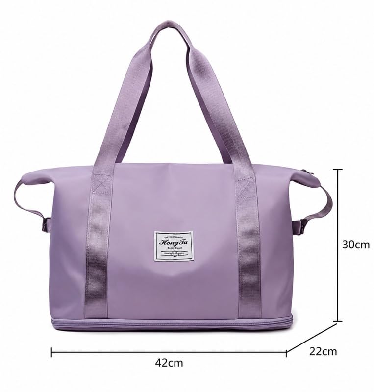 Downtown Purple Foldable Travel Duffel Bag, Large Capacity Weekend Tote, Lightweight Carry Bag for Luggage, Gym, Trips and Daily Travel Use
