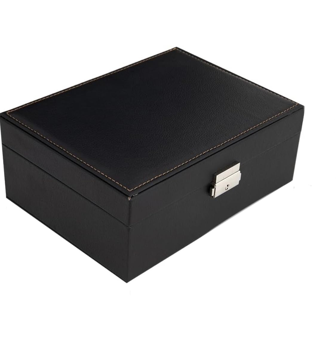 Downtown Black Leather Jewelry Box Organizer with Lock,2-Layer Removable Display Storage Travel Case