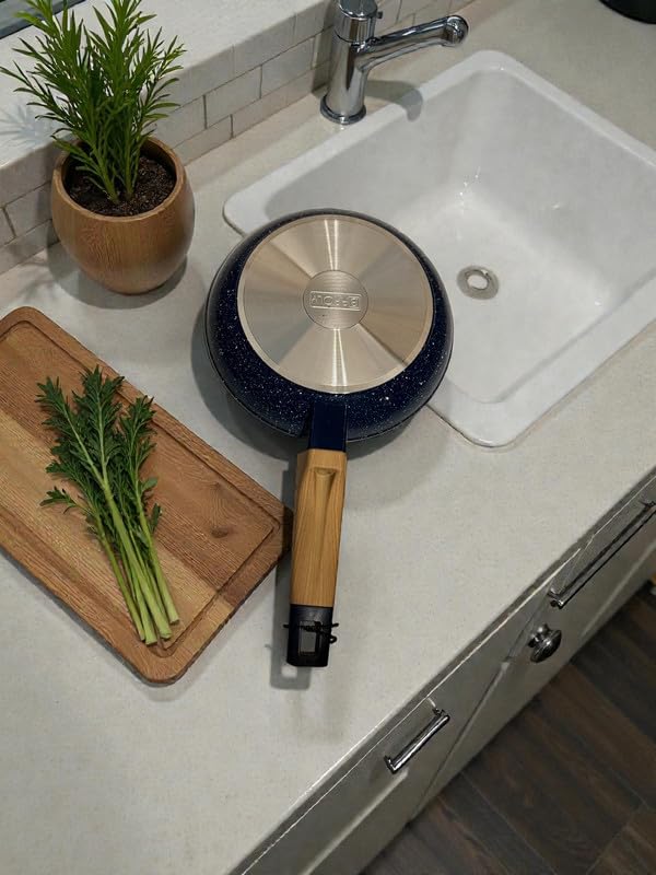 DOWNTOWN Nonstick Granite Frying Pan – Induction Base & Wood-Look Handle, Scratch-Resistant Stone Coating Skillet for Daily Cooking, Easy Clean, PFOA-Free-Granite