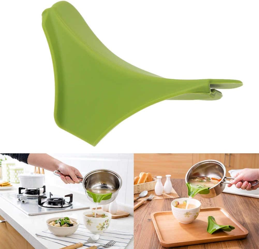 Downtown Anti-Spill Silicone Slip-On Soup Pour Spout Funnel, Flexible Pot Pan Bowl and Jar Pouring Attachment, Kitchen Liquid Transfer Tool for Soup Sauce and Oil Use