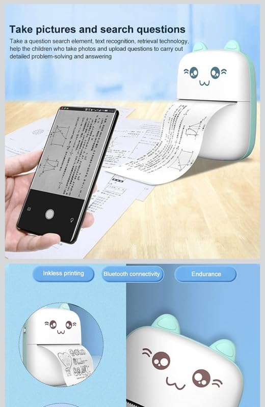 DOWNTOWN Cute Mini Thermal Printer – Inkless Bluetooth, Portable Black & White Printer for Notes, Stickers & Learning Fun (Pink)