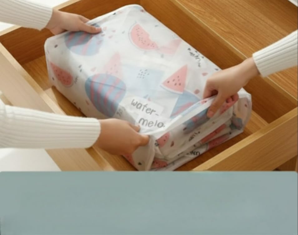 Downtown Large Capacity Foldable Storage Bag with Clear Window, Waterproof Clothes Organizer, White with Watermelon Print, Under Bed Storage Container for Home Organization