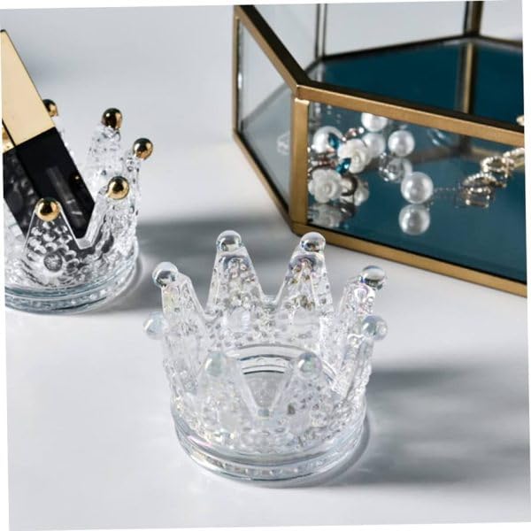 Downtown Decorative Crown Glass Candle Holder, Crystal Tea Light Holder, Clear Elegant Candle Stand for Home Table Wedding Party Living Room and Bedroom Decor