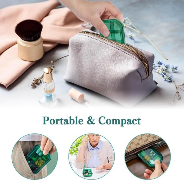 DOWNTOWN Portable Pill Organizer Box – Compact Travel Medicine Case with 6 Compartments, BPA-Free Daily Vitamin & Tablet Storage Container