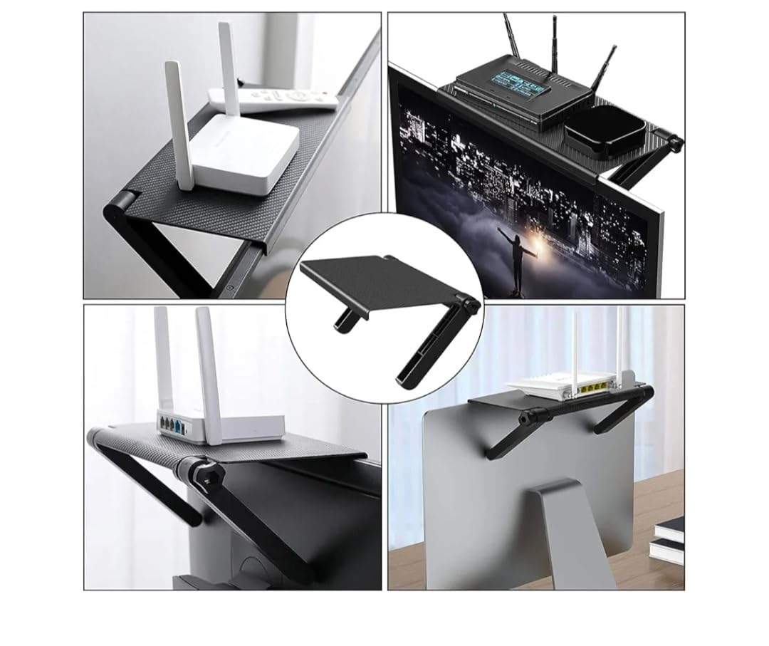 Downtown Adjustable TV Top Shelf Mount, 33 x 16 cm Screen Storage Stand with Non-Slip Grips, Black