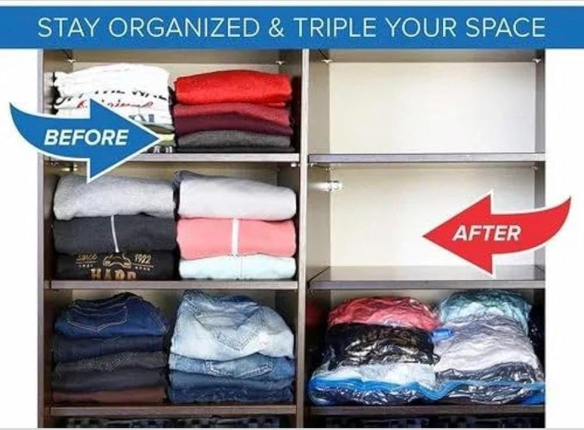 Downtown Vacuum Storage Bags Set Heavy Duty Space Saving Compression Bags for Clothes and Bedding with Manual Hand Pump Mixed Sizes