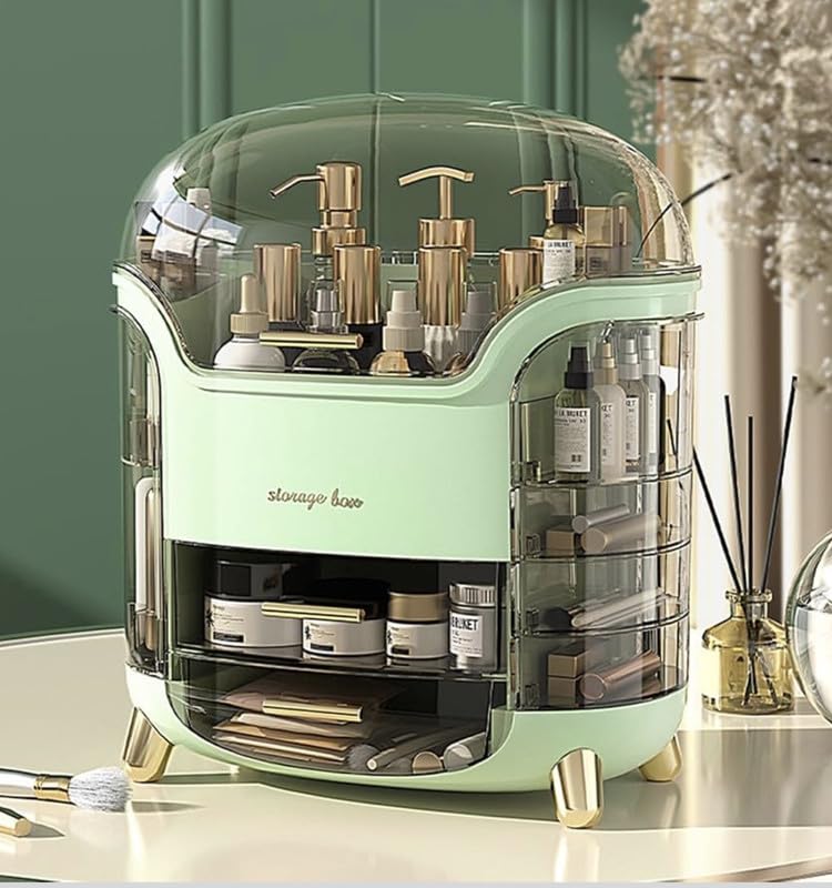 Downtown Makeup Storage Organizer Large Cosmetic Display Case with Lid, White Beauty Organizer for Skincare Perfume Brushes and Vanity