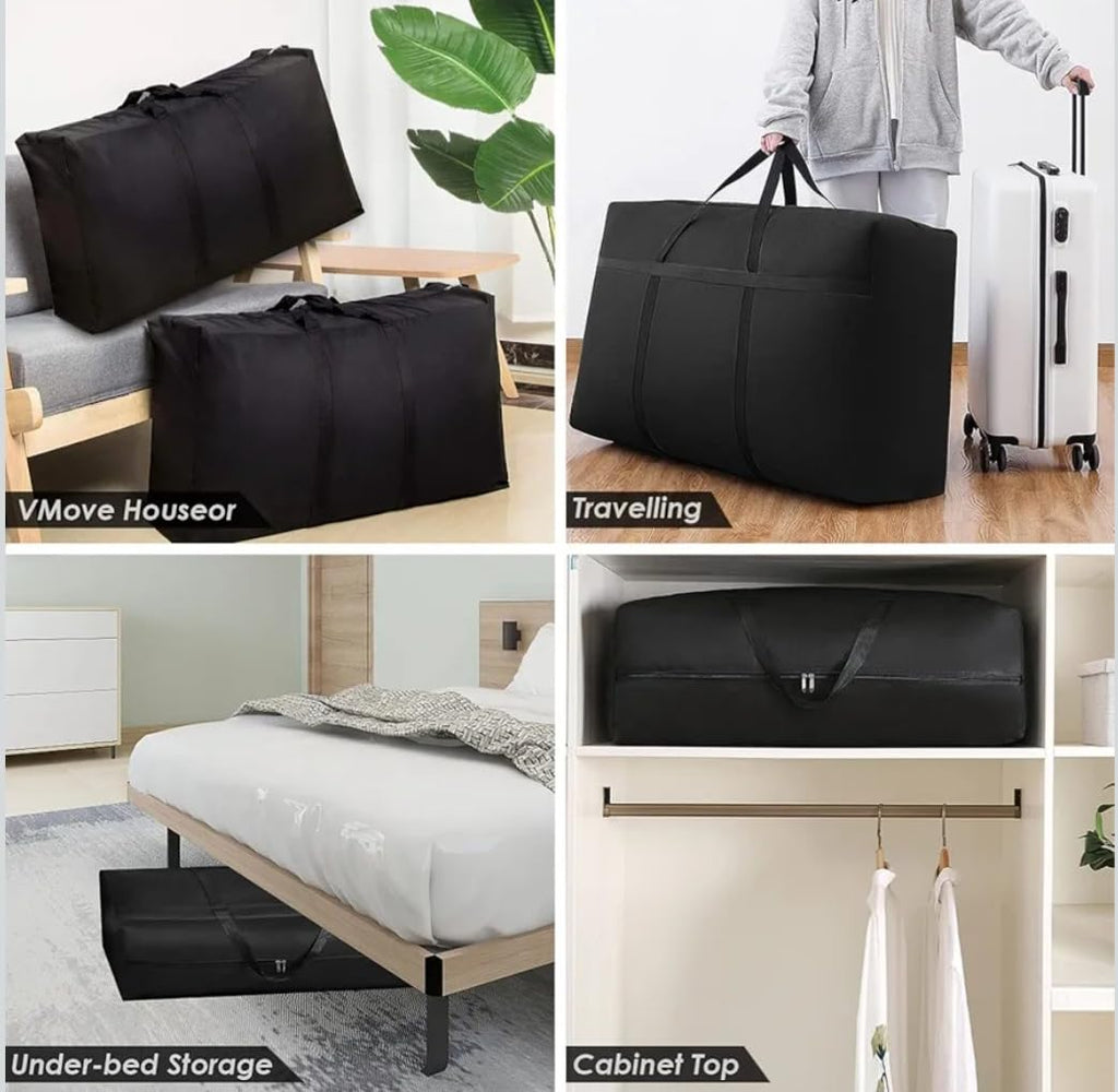 Downtown Extra Large Storage Bags, Black Waterproof Organizer Bags with Handles, 70x50x25cm Moving Bags for Clothes Blankets Toys Bedding and Under-Bed Storage