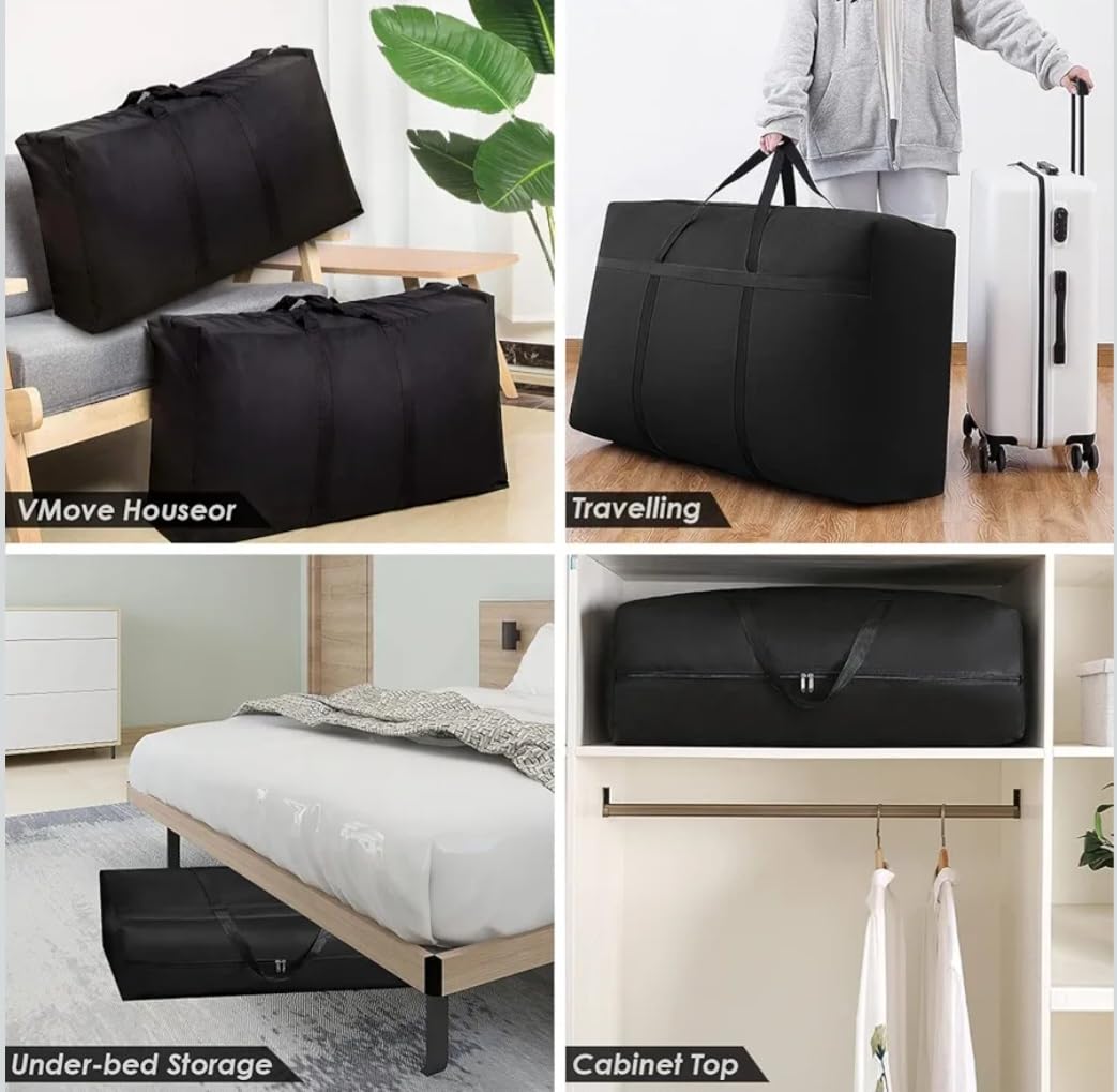 Downtown Extra Large Storage Bags, Black Waterproof Organizer Bags with Handles, 70x50x25cm Moving Bags for Clothes Blankets Toys Bedding and Under-Bed Storage