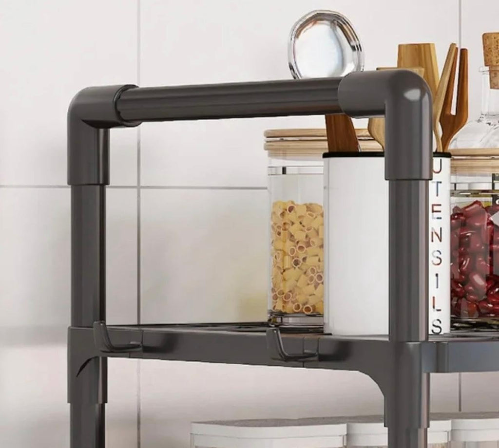 Downtown Microwave Oven Storage Rack 2 Tier, Kitchen Organizer Shelf for Countertop Appliances Spices Plates Cookware and Kitchen Tools