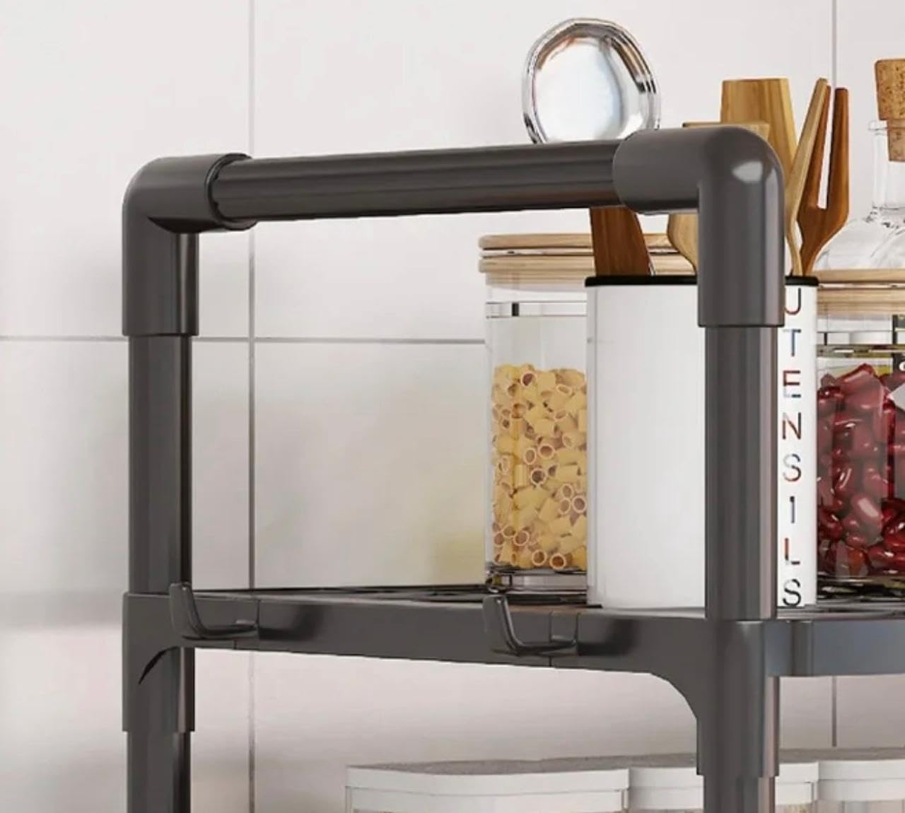 Downtown Microwave Oven Storage Rack 2 Tier, Kitchen Organizer Shelf for Countertop Appliances Spices Plates Cookware and Kitchen Tools