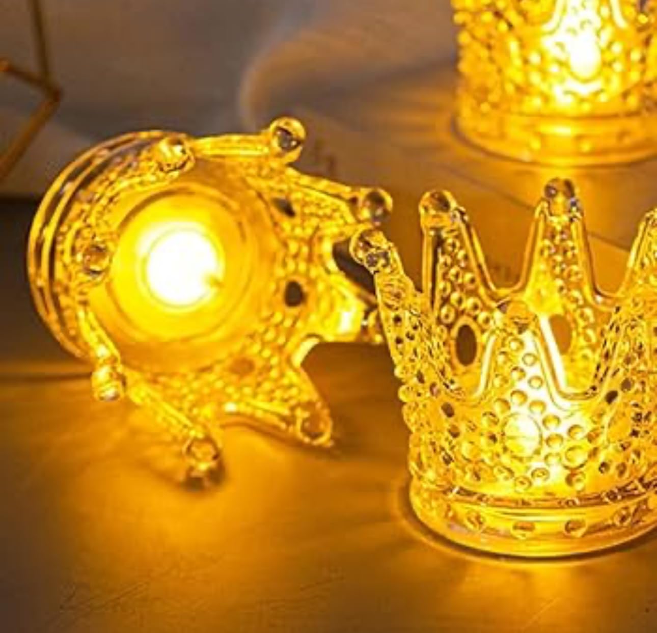 Downtown Decorative Crown Glass Candle Holder, Crystal Tea Light Holder, Clear Elegant Candle Stand for Home Table Wedding Party Living Room and Bedroom Decor