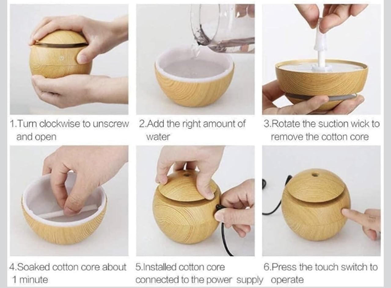 DOWNTOWN Ultrasonic Aroma Diffuser & Air Humidifier – Wood Grain Essential Oil Diffuser with LED Light, Quiet Operation