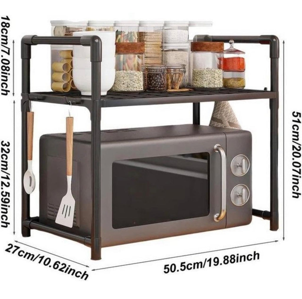 Downtown Microwave Oven Storage Rack 2 Tier, Kitchen Organizer Shelf for Countertop Appliances Spices Plates Cookware and Kitchen Tools