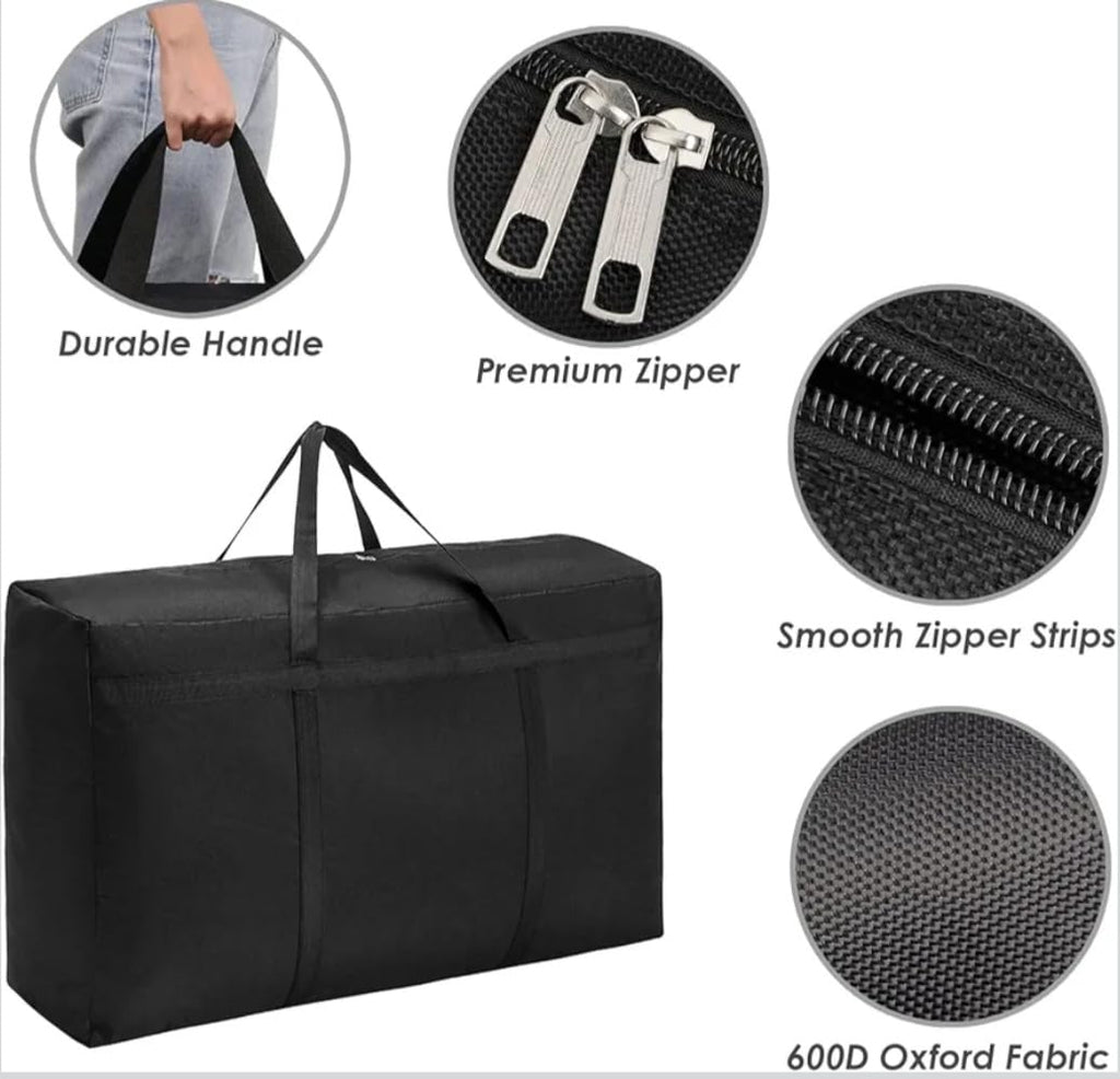 Downtown Extra Large Storage Bags, Black Waterproof Organizer Bags with Handles, 70x50x25cm Moving Bags for Clothes Blankets Toys Bedding and Under-Bed Storage