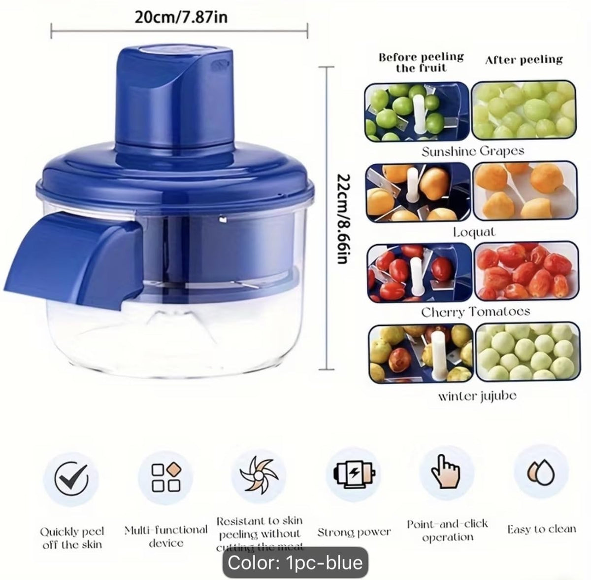 Downtown Electric Food Chopper USB Rechargeable 1500mAh, Portable Mini Food Processor for Garlic Onion Vegetables Nuts and Herbs