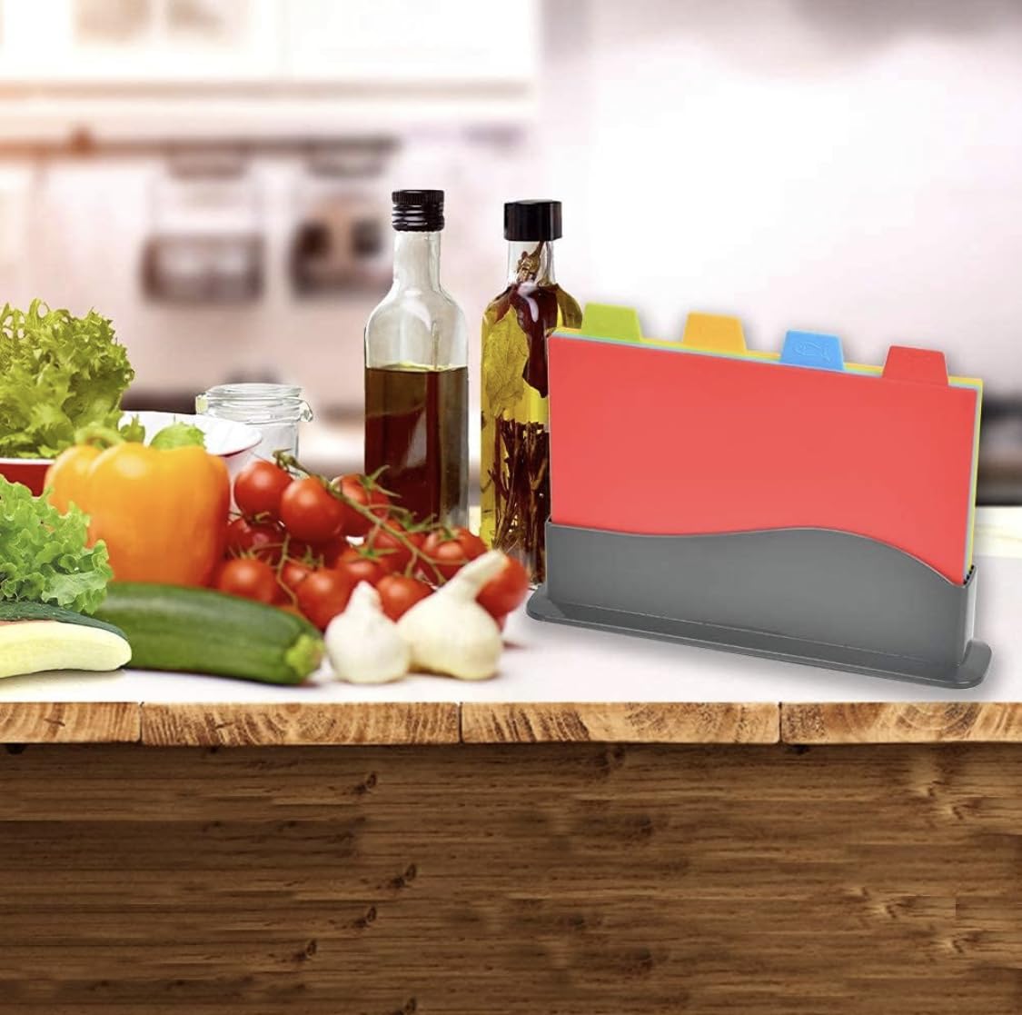 Downtown Set 4 Cutting Boards PP, each has logo poultry, meat, fish and vegetables storage rack (multicoloured)