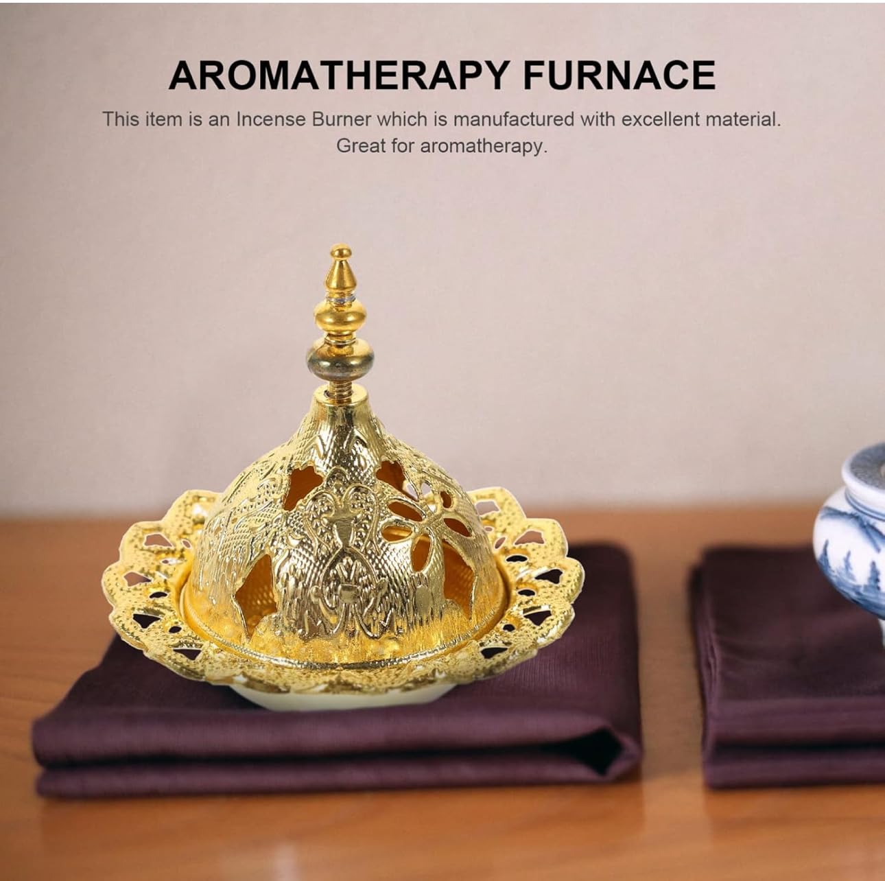 Downtown Vintage Oriental Incense Burner Bowl, Golden Bakhoor Charcoal Holder, Decorative Metal Incense Burner for Home Office Living Room and Ramadan Decor