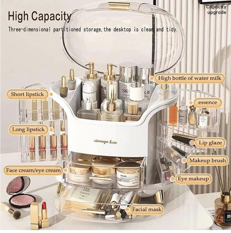 Downtown Makeup Storage Organizer Large Cosmetic Display Case with Lid, White Beauty Organizer for Skincare Perfume Brushes and Vanity