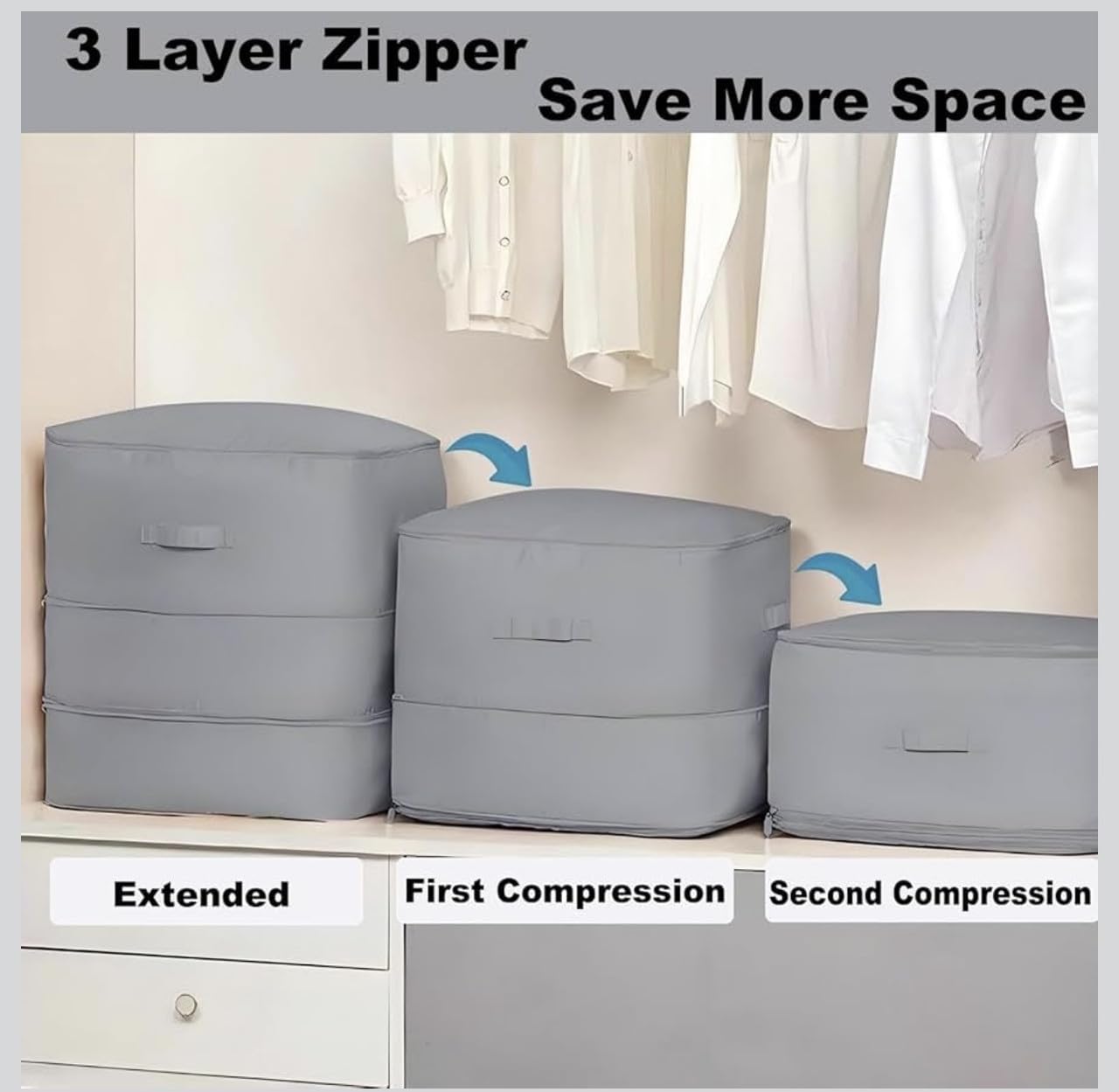Downtown Compression Storage Organizer Box with Zipper Foldable Clothes Storage Bag for Wardrobe Bedding Blanket Organizer
